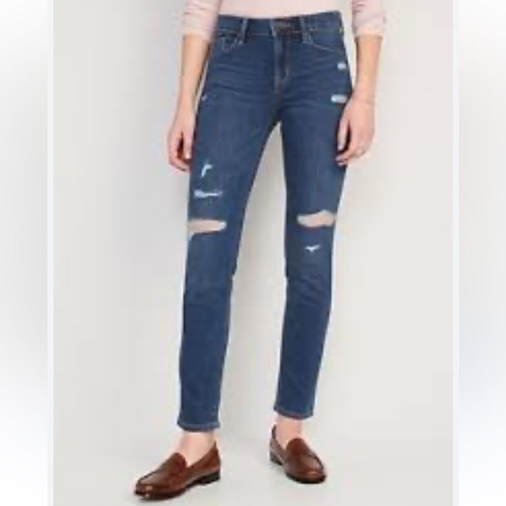 Old Navy Power Slim Straight Jeans – Women’s Size 12 – Mid-Rise Distressed Denim - Picture 3 of 11
